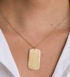 Yellow Gold Dog Tag Necklace For Everyday, Gold Hand Stamped Dog Tag Jewelry, Minimalist Personalized Dog Tag Jewelry, Hand Stamped Gold Dog Tag Jewelry, Rectangular Tag Jewelry For Gifts, Gold Hand-stamped Dog Tag Necklace, Gold Hand Stamped Dog Tag Necklace, Gold Dog Tag Necklace Hand Stamped, Everyday Yellow Gold Dog Tag Jewelry