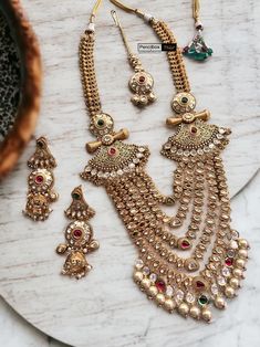 Bridal Designer Multicolor 22k gold plated Maharani Gold Tayani Premium Necklace Haram set with Maangtikka. Yellow Gold Kundan Necklace With Meenakari For Puja, Ceremonial Hand Set Gold Plated Bridal Necklace, Ceremonial Gold-plated Hand Set Bridal Necklace, Ceremonial Hand-set Gold Plated Bridal Necklace, Festive Bridal Sets With Latkans For Diwali, Hand Set Kundan Bridal Necklace In Yellow Gold, Yellow Gold Kundan Necklace For Puja, Kundan Bridal Necklace In Yellow Gold, Yellow Gold Kundan Necklace For Diwali