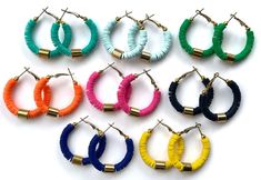 These colorful summer hoop earrings add a fun pop of color and are a perfect addition to any outfit. Incredibly lightweight, colorful hoops are nickel free and come on an 18k gold plated hoop with lever back closure, making it easy to put on and take off. Perfect for gifting or wearing yourself, these classy small hoops are a great size for tweens, teens and women of all ages and can be worn year round. Size: 1-inch in diameter Color Options: Please choose your color from the drop down menu. - White - Pink - Orange - Yellow - Green - Teal - Arctic Blue - Navy - Black - Indigo Don't see the color you're looking for? I have several more colors available. Feel free to message me if you don't see the shade you'd like. Materials: -18k gold plated hoop -Clay disc beads Packaging: All jewelry is Summer Hoop Earrings With Ear Wire, Trendy Colorful Earrings For Spring, Trendy Colorful Spring Earrings, Adjustable Hoop Earrings For Summer, Fun Rainbow Earrings For Summer, Trendy Summer Hoop Earrings With Ear Wire, Trendy Hoop Earrings For Beach, Spring Rainbow Earrings, Colorful Hoop Earrings For Summer