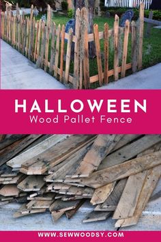 wood pallet fence with the words halloween written on it and in front of it