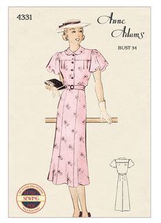 The iconic decade of style inspired this simple  and sweet 1930s frock pattern. Designed to be  worn in the warmer months, it features a yoked  bodice, panelled skirt, cape sleeves and a soft  self-made belt.  Great for beginners and experienced sewers  alike! There are no fabric suggestions so something  like Cotton, viscose, silk, linen would work  well. Suitable for a 34-ins bust and waist 28 ins This pattern includes Basic Step-by-Step  instructions and helpful sewing tips. The PDF pattern i Classic Vintage Dress With Fitted Bodice And Short Sleeves, Classic Vintage Dress With Short Sleeves And Fitted Bodice, Vintage Cap Sleeve Dresses, Vintage Short Sleeve Dress With Fitted Bodice For Daywear, Tea Dress Pattern, 1930s Dress Pattern, 1940s Tea Dress, Skirt Cape, 1930s Fashion Dresses