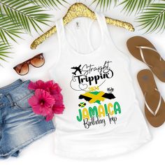 Straight Trippin' Jamaica 2024 Birthday Trip Tank, Friends Trip vacation, Jamaica Vacation Shirts, Group Trip Shirts, Cute Vacation Tanks Brand Information  Next Level N1533 Tank for Women  Machine wash cold with like colors, dry low heat * Tear-away label. * Runs true to size. For a tighter fit, consider sizing down. * High-Quality.  I do NOT use POD (print on demand) services to make your shirt. I enjoy personally making every shirt and product listed in my shop through my small business. PLEA White Summer Tops For Travel, White Tops For Summer Travel, White Summer Travel Tops, Summer Crew Neck Tops For Travel, Summer Travel Crew Neck Tops, Crew Neck Tops For Summer Travel, White Letter Print Top For Travel, White Holiday Tops For Vacation, Group Trip Shirts