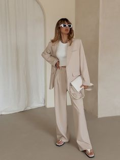 Chic Semi-formal Pantsuit With Pressed Crease, Chic Wide-leg Pants Suits For Office, Elegant Wide-leg Pantsuit For Office, Chic Pantsuit With Pressed Crease, Chic Tailored Single-breasted Pantsuit, Fall Pantsuit With Pressed Crease Trousers, Chic Semi-formal Straight Leg Pantsuit, Chic Workwear Pantsuit With Pressed Crease, Elegant Business Wide Leg Pants