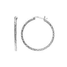 Adorned with diamond-cut details, these sterling silver hoop earrings offer a lustrous look.Click here for more PRIMROSE jewelry.EARRING DETAILS Length: .98 in. Backings: click-it Metal: sterling silver Size: One Size. Color: Grey. Gender: female. Age Group: adult. Jewelry Earring, Sterling Silver Hoop Earrings, Sterling Silver Hoops, Silver Hoops, Silver Hoop Earrings, Diamond Cut, Womens Bracelets, Gender Female, Diamond Cuts