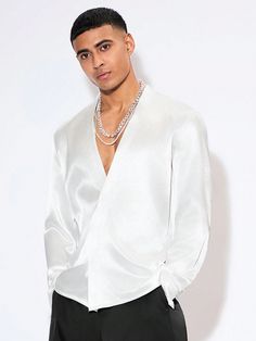 Men's Festive Clothing For Wedding And Party Season - Music Festival Style Souci Material White V-Neck Shirt White Casual  Long Sleeve Woven Fabric Plain Top Non-Stretch  Men Clothing, size features are:Bust: ,Length: ,Sleeve Length: Music Festival Style, Boy Snaps Pic, Festival Mode, Black Suit Men, Music Festival Fashion, Suit Men, Festival Style, Men Shirts, Plain Tops