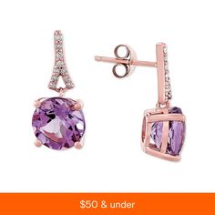 in stock Elegant Purple Macy's Jewelry, Macy's Elegant Purple Jewelry, Formal Rose Gold Earrings With Gemstone Accents, Macy's Earrings With Prong Setting, Diamond Drop Earrings, Pink Amethyst, Diamond Drops, Fine Jewellery Earrings, Designer Earrings