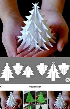 the instructions for how to make an origami christmas tree with white and green trees