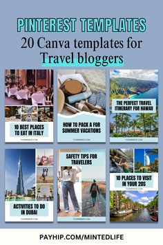 Hey, Travel bloggers, take your Pinterest marketing to the next level with these 20 editable Canva templates! Designed to help you create viral pins that drive traffic to your website, these templates are easy to customize and perfect for showcasing your travel content. Don’t miss the chance to grow your audience and make your pins go viral with professional designs.