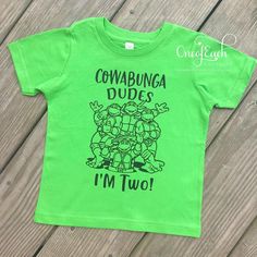 Available in infant bodysuits, infant tees, & toddler, youth, and adult sizes! Great for boys or girls! Leave a note during checkout of tee color & design color choices from charts provided! Pictured is a lime tee with black design. Ninja Turtle Birthday Shirt, Cowabunga Dude, Birthday Bodysuit, Ninja Turtle Birthday, Turtle Birthday, Ninja Turtle, Birthday Shirt, Ninja Turtles, Kids Tops