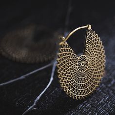 Gold brass oversized endless hoops. Large tribal round disc earrings. Sacred geometry Mandala pattern. 16 gauge boho statement earrings for women. Can be worn with stretched ear tunnels as gauge earrings. For festivals like Burning Man,... Plug Earrings Gauges, Holster Bag, Edgy Earrings, Climber Earrings, Gold Statement Earrings, Gauged Earrings, Tiny Earrings, Disc Earrings, Plugs Earrings