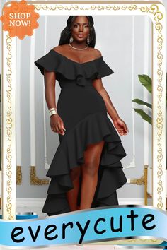 Elegant Irregular Off Shouler Ruffles Maxi Evening Dress Maxi Dress Evening, Women's Fashion Dresses, Occasion Dresses, Ruffles, Evening Dresses, Shop Now, Fashion Dresses, Dresses, Black