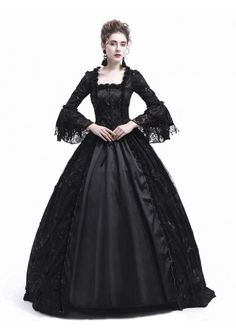 Black Flower Masquerade Gothic Victorian Dress D3021 - D-RoseBlooming Victorian Gothic Dress, Ball Gowns Victorian, Black Victorian Dress, Victorian Dress Gown, Victorian Ball Gowns, Rose Blooming, Gothic Victorian Dresses, Dress Display, Bustle Dress