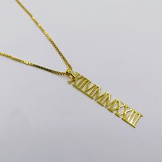 "Personalized Roman Numerals Necklace, Roman Numeral Pendant, Birth Year Jewellery, Custom Date, Wedding Gifts, Anniversary Gifts For Her P E R S O N A L I Z E D ∙ J E W E L R Y ❤ Handmade with love ❤ 🧿 Welcome to GDjeweltr. All our jewelery is made by handmade in our workshop as custom. The most unique gift you can find for you and your loved ones ♥ Please take a look my store to see our handmade necklaces, rings, earrings and bracelets collection. ⭐ Item Details: * Material: High Quality Solid 925 Sterling Silver * Finish: Silver, Gold, Rose Gold. * Material: 14K Solid Gold * Finish: 14K Yellow Gold, 14K White Gold, 14K Rose Gold. * Pendant height : 9 mm * Chain thickness : 0.80 mm * 14K Gold IX.XIV.XI total weight: 3 gr ( for 24\", ± 10% ) ✅ Making Process : All of our jewelry are hand Date Necklace, Anniversary Gifts For Her, Bracelets Collection, Gifts Anniversary, Birth Year, Roman Numeral, Anniversary Gift For Her, Bracelet Collection, Roman Numerals