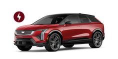 the new cadillac suv is shown with an arrow pointing to it's left side