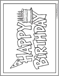 happy birthday coloring page with the words happy birthday and an ice cream cone on top