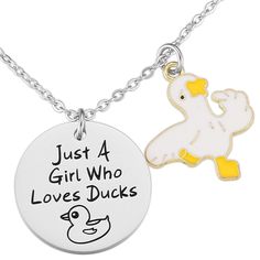 PRICES MAY VARY. 🦆🦆Duck Gifts For Duck Lovers Necklces💗💗---Engraved with the sentence"Just A Girl Who Loves Ducks."Best gift for Duck Lover, Graduates and Best Friend as Inspirational Jewelry Gift,Duck Lover gift,Birthday gift,Christmas gift, Thanksgiving gift. 💗💗Quality Upgrade💗💗--- We choose stronger and thicker O-rings than other brands and Vibration Test before packaging to ensure the charms will not fall off. Made of premium quality 316L stainless steel. It is recyclable materials a Duck Things To Buy, Duck Things, Duck Necklace, Funny Ducks, Duck Stuff, Duck Gifts, Funny Duck, Teen Humor, Christian Quotes God