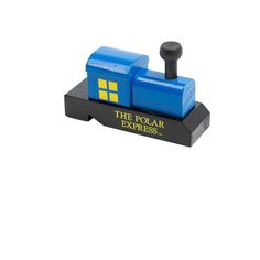 a blue toy train with the words the polar express on it