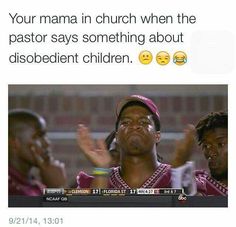 a tweet that reads, ya mama anytime the pastor say something about hard - headed kids