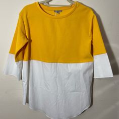 Cos Layered Blouse Yellow Knit With White Underlay 3/4 Sleeves Oversized Fit Underarm To Underarm 19.5” Length 27” Tiny Snag On Sleeve Casual Yellow Tops With Half Sleeve, Casual Yellow Half Sleeve Top, White 3/4 Sleeve Tops For Layering, Yellow Half Sleeve Tops For Summer, Casual Color Block Knit Top For Summer, Yellow Casual Knit Top For Fall, Casual Yellow Knit Top For Fall, Fall Yellow Crew Neck Blouse, Yellow Half Sleeve Summer Blouse