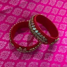 Comes With Set Seen Here. Can Be Used Alone Or To Mix And Match With Other Bangles. The Word Bangle Has Been Derived From The Hindi Word Bangri, Which In Sanskrit Means The Ornament Which Adorns The Arm. 2.5 Inch Diameter. Hindu / Indian / India Embroidered Festive Jewelry For Parties, Festive Red Embroidered Jewelry, Red Embellished Party Jewelry, Red Embellished Wedding Jewelry, Asos Jewelry, Thread Bangles, Red Thread, Sanskrit, Mix And Match