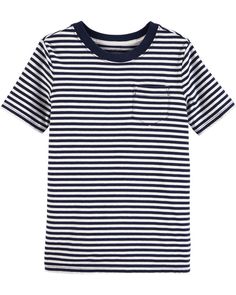 Striped Pocket Jersey Tee | carters.com Casual Cotton T-shirt With Contrast Stripes, Everyday Crew Neck T-shirt With Vertical Stripes, Everyday Horizontal Stripe Short Sleeve T-shirt, Casual Short Sleeve T-shirt With Vertical Stripes, Casual Cotton Tops With Vertical Stripes, Casual Cotton Tops With Striped Hem, Cotton Tops With Vertical Stripes And Short Sleeves, Casual Cotton Top With Horizontal Stripes, Casual Blue T-shirt With Striped Collar