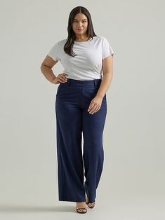 Women's Ultra Lux Comfort Any Wear Wide Leg Pant (Plus) | Women's Pants | Lee® High-waist Cotton Dress Pants, Business Casual Wardrobe, Pants Women Fashion, Flowy Blouse, Wide Leg Pant, Casual Wardrobe, Fashion Pants, Women's Pants, Business Casual