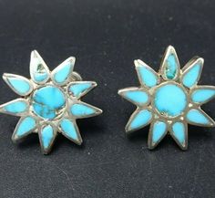 "VINTAGE ZUNI EARRINGS DESCRIPTION: These fabulous 1940s Zuni turquoise earrings will be a cherished addition to your collection of quality vintage Native American jewelry. MEASUREMENTS: Earrings measure 3/4\" across WEIGHT: 6.2 grams SIGNED: no STERLING: unmarked, verified sterling silver" Retro Jewelry With Matching Earrings For Vintage Collection, Vintage Turquoise Round Earrings, Retro Turquoise Jewelry For Collectors, Retro Turquoise Jewelry For Collectible, Retro Turquoise Jewelry Collectible, Retro Screw Back Jewelry Gift, Vintage Native American Jewelry, Zuni Jewelry, Native American Earrings