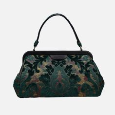 Burnout Velvet Jade Green Top Handle Purse Laptop Purse, Green Laptop, Everyday Carry Bag, Large Travel Bag, Burnout Velvet, Multipurpose Bag, Structured Design, Carpet Bag, Mens Travel Bag