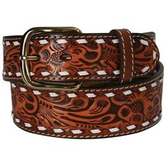 Men's 3D 1-1/2in. Natural Floral Buckstitch Belt Tooled Belt, Casual Leather Belt, Work Belt, Leather Belt Buckle, Cowboy Belt, Western Belt Buckles, Leather Carving, Western Belt, Leather Belts Men