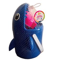 an inflatable toy that looks like a whale with a pink nose and tail