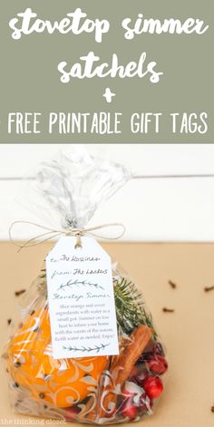 a bag filled with fruit and veggies on top of a table next to the words lovetop summer satchels free printable gift tags