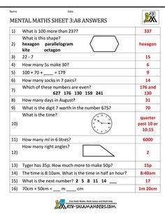 the worksheet for mental math sheet 3 - 8 answers is shown in red