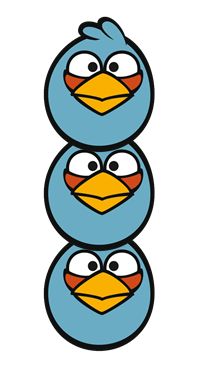 the angry birds are stacked on top of each other, with eyes drawn on them