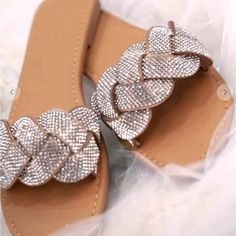 Rhinestone Embellished Women Sandal Glamorous Bedazzled Flat Sandals, Chic Bedazzled Open Toe Sandals, Chic Bling Sandals For Summer, Chic Summer Sandals With Bling, Chic Flat Sandals With Rhinestones, Bedazzled Flat Beach Sandals, Glamorous Embellished Flat Sandals, Chic Flat Embellished Sandals, Boutique Shoes