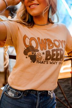 Wild Junkie’s here to give you all the latest and greatest graphic tees. Our Cowboys & Beer Western Graphic Tee has the cutest graphic featuring all your favorite things, cowboys and beer! Style this tee up or down for your next girl’s night out! Retro T-shirt For Western-themed Summer Events, Retro Summer T-shirt For Western-themed Events, Graphic Tee With Screen Print For Western-themed Events, Retro T-shirt For Game Day In Summer, Summer Crew Neck T-shirt For Western-themed Events, Graphic Print Crew Neck Tops For Western-themed Events, Crew Neck Top With Graphic Print For Western-themed Events, Retro Tops For Western-themed Summer Events, Vintage Letter Print Tops For Western-themed Events