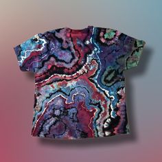 One of a Kind Geode Tie Dye made to order. Each item is unique and colors and patterns will vary. Example Colors are only guidelines. Each shirt is hand made by me using procion fiber reactive dyes and Comfort Colors Tees. Size Chart in pictures.  Tie Dye Disclaimer: Color can look different then it looks on your phone or computer but is similar. Every piece is unique. Washing: Shirt is pre-washed in hot water. The dye is permanently affixed I still suggest to wash seperate a couple of times in case of bleeding. Artisan Multicolor Cotton Top, Casual Multicolor Handmade Tops, Handmade Multicolor Cotton Patterns, Geode Tie Dye, Comfort Colors Tee, In Hot, Hot Water, Comfort Colors, Gender Neutral