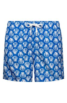 These printed swim trunks made of lightweight, quick-drying fabric sport a roomy fit and back pocket for essentials. Elastic/drawstring waist Back zip pocket Mesh liner 100% polyester Machine wash, line dry Made in Italy Blue Swimwear For Summer Travel, Blue Travel Shorts, Beachwear Swim Trunks With Side Pockets, Blue Swimwear For Beach Season Travel, Beachwear Swim Trunks With Pockets For Pool, Beachwear Swimwear With Side Pockets For Pool, Casual Blue Swimwear For Travel, Blue Swim Trunks With Functional Drawstring For Summer, Blue Vacation Shorts With Functional Drawstring