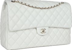 Classic White Double Flap Bag, Luxury White Double Flap Bag, White Double Flap Evening Bag, White Evening Bag With Double Flap, White Double Flap Formal Bags, Classic White Bag With Cc Turnlock Closure, White Luxury Flap Bag With Gold-tone Hardware, High-end White Formal Flap Bag, High-end White Flap Bag For Formal Occasions