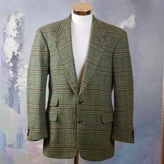 Harris Tweed Blazer British Vintage Olive Green & Rust Plaid | Etsy Brown Tweed Blazer, Harris Tweed Jacket, Mens Sport Coat, Checked Jacket, Sport Coats, Single Breasted Jacket, Harris Tweed, Tweed Blazer, Golden Brown