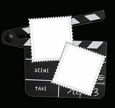 two filmstrips with some white paper on top of them and one black background