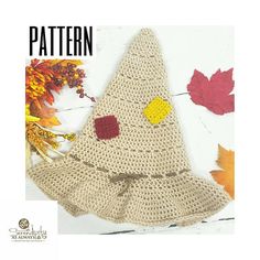 a crocheted hat with leaves on it and the words,'free pattern '