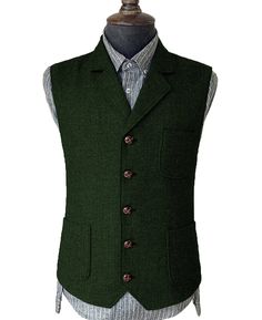 30% Wool / 60% Polyester / 10% Rayon. Herringbone. Notch Lapel. Single Breasted 5 Buttons. Back metal elastic adjustment buckle. Full lined. Machine wash / Hand wash. Color or size customization please note in the orde Mens Suit Vest, Men's Suit, 3 Piece Suits, Suit Vest, Custom Tailoring, Mens Suits, Single Breasted, Army Green, Herringbone