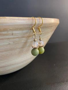 Simple, elegant, & delicate. Elegant Green Hypoallergenic Beaded Earrings, Elegant Adjustable Hypoallergenic Beaded Earrings, Elegant Hypoallergenic Beaded Drop Earrings, Green Earrings, Simple Elegant, Gold Floral, Floral Earrings, Moss Green, Green Gold