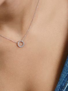 Halo Open Circle Necklace, Dainty Jewelry With Diamond Accents In Round Pendant, Minimalist Jewelry With Single Cut Diamonds, Dainty Diamond Halo Necklaces, Minimalist Halo Necklace For Gift, Minimalist Halo Necklace As Gift, Minimalist Halo Necklace For Gifts, Dainty Diamond Halo Necklace, Minimalist Diamond Jewelry With Halo