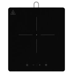 a black stove top sitting on top of a white wall with an arrow pointing to the left