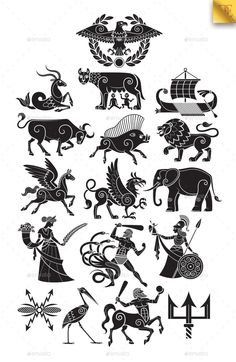 an image of ancient greek symbols and designs - miscellaneous objects / arts decoratives in black on white