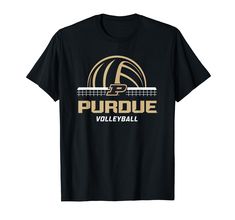 a black t - shirt with the words purdue volleyball in gold on it and an image of