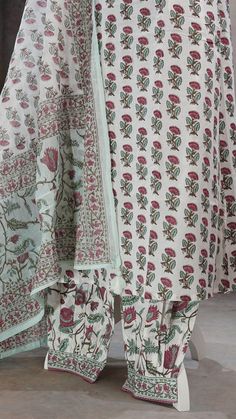 This is 3 piece set. The set consists of floral kurta with pockets , embroidered v neck, 3/4th sleeves & calf length teamed with printed white salwar & cotton dupatta. Floral Print Suit, White Salwar, Cotton Dupatta, Suit Set, Online Retail, Indian Wear, Indian Fashion, 3 Piece, Floral Print