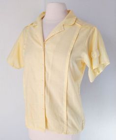 South Fashion, Button Up Women, 70s Women, Yellow Shirt, Yellow Shirts, Yellow Shorts, Button Up Top, Sheer Blouse, Selling On Ebay