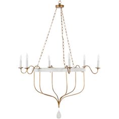 a chandelier with five candles hanging from the bottom and one light on top